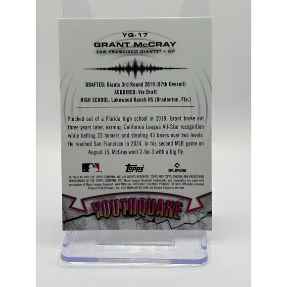 2025 Topps Chrome Grant McCray Rookie Youthquake Refractor San Francisco Giants - Picture 2 of 2